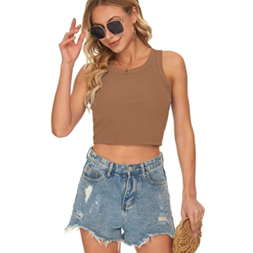 AUSELILY Women's Brown Cropped Tank Top for Casual Wear