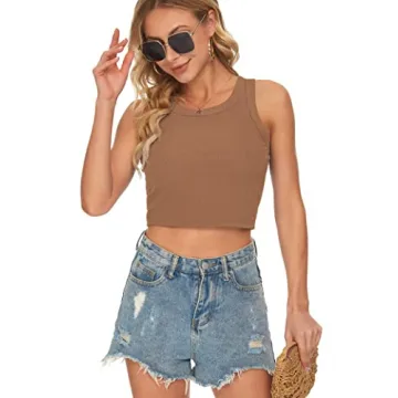 AUSELILY Women's Brown Cropped Tank Top for Casual Wear
