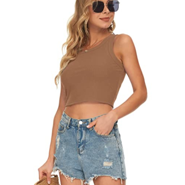 AUSELILY Women's Brown Cropped Tank Top for Casual Wear