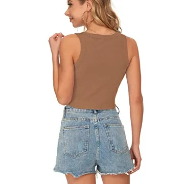 AUSELILY Women's Brown Cropped Tank Top for Casual Wear