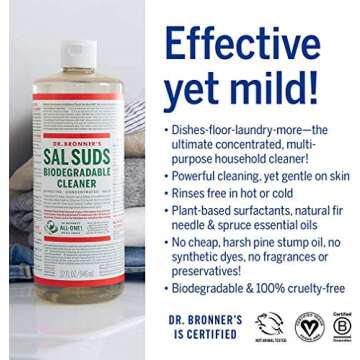 Dr. Bronner's - Sal Suds Biodegradable Cleaner (16 Ounce, 2-Pack) - All-Purpose Cleaner, Pine Cleaner for Floors, Laundry & Dishes, Concentrated, Cuts Grease & Dirt, Powerful Cleaner, Gentle