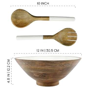 AuldHome Design Wooden Salad Bowl Set (Large Serving Bowl w/Utensils); Salad Serving Set in Mango Wood