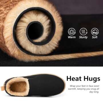 MERRIMAC Women's and Men's Wool Felt Slippers Closed-back Fuzzy Warm Comfy Indoor Outdoor Non-slip Memory Foam House Shoes with Elastic Gores Ink Black, 9-10 US