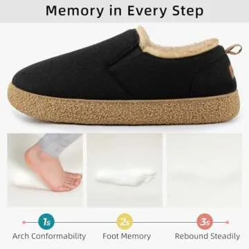 MERRIMAC Women's and Men's Wool Felt Slippers Closed-back Fuzzy Warm Comfy Indoor Outdoor Non-slip Memory Foam House Shoes with Elastic Gores Ink Black, 9-10 US