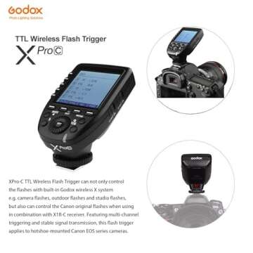 Godox XPro-C TTL Wireless Flash Trigger for Canon Camera, 2.4G X Wireless System, HSS 1/8000s Large ...