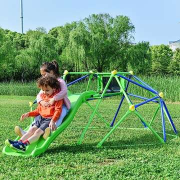 Merax Climbing Dome with Slide, Indoor & Outdoor 6FT Climbing Dome for Kids 3-8 Supporting 800lbs, Easy Assembly Geometric Dome Climber for Backyard Playground Play Center (6FT Dome Climber w/ Slide)