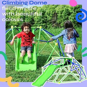 Merax Climbing Dome with Slide, Indoor & Outdoor 6FT Climbing Dome for Kids 3-8 Supporting 800lbs, Easy Assembly Geometric Dome Climber for Backyard Playground Play Center (6FT Dome Climber w/ Slide)