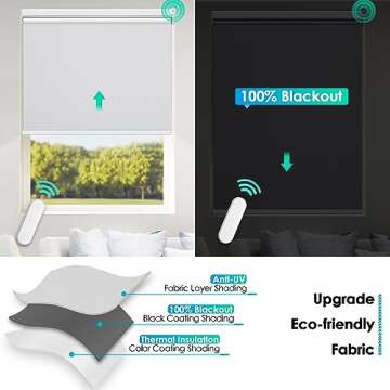 Allesin Motorized Roller Blinds with Remote Control for Windows, Blackout Smart Roller Shade, Battery Powered Electric Smart Blind (White,H72 x W34)