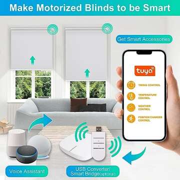 Allesin Motorized Roller Blinds with Remote Control for Windows, Blackout Smart Roller Shade, Battery Powered Electric Smart Blind (White,H72 x W34)