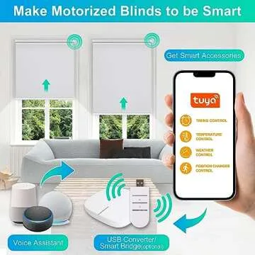 Allesin Motorized Roller Blinds with Remote Control for Windows, Blackout Smart Roller Shade, Battery Powered Electric Smart Blind (White,H72 x W34)