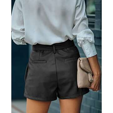 DZOVUTTZ High Waisted Shorts for Women Faux Leather Wide Leg with Pockets Black S