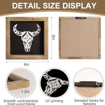 flangairy Cow Skull Wall Decor Western Sign, Wooden Southwestern Bathroom Art, Wood Rustic Home Tabl...