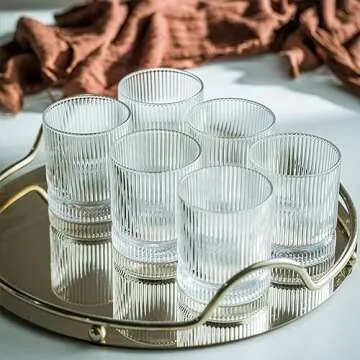 Elegant Ribbed Glass Cups Set - Premium Drinking Glassware