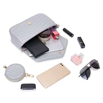 Small Quilted Crossbody Bags for Women Stylish Designer Purses and Handbags with Coin Purse including 2 Size Bag (Grey)