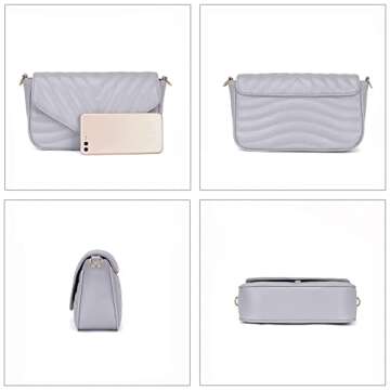 Small Quilted Crossbody Bags for Women Stylish Designer Purses and Handbags with Coin Purse including 2 Size Bag (Grey)