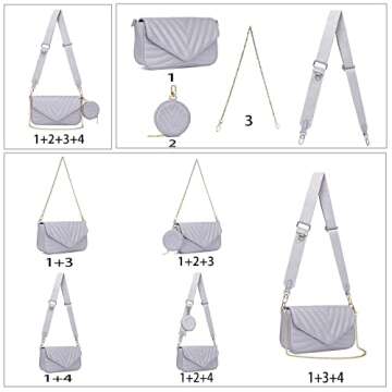 Small Quilted Crossbody Bags for Women Stylish Designer Purses and Handbags with Coin Purse including 2 Size Bag (Grey)