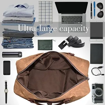 Waterproof Canvas Genuine Leather Oversized Travel Duffel Bag