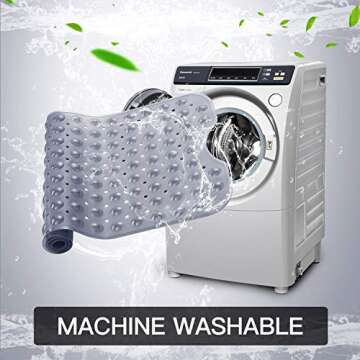 YINENN Bath and Shower Safety Mats 40x16 inch, Non Slip with Suction Cups for Bathroom Stall and Tub Floor, Extra Large and Machine Washable, Drain Holes Keep Bathtub Clean, Clear Gray