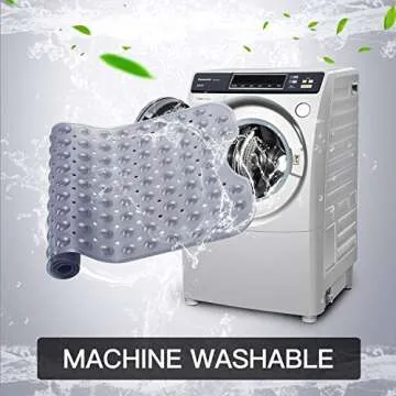 YINENN Bath and Shower Safety Mats 40x16 inch, Non Slip with Suction Cups for Bathroom Stall and Tub Floor, Extra Large and Machine Washable, Drain Holes Keep Bathtub Clean, Clear Gray