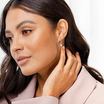 PAVOI 14K White Gold Plated 925 Sterling Silver Post Huggie With Dangle | Small Hoop Earrings With Posts For Women | Trendy Starbusrst Dangle Hoop Earrings | CZ Huggie Earrings