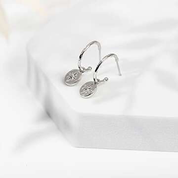 PAVOI 14K White Gold Plated 925 Sterling Silver Post Huggie With Dangle | Small Hoop Earrings With Posts For Women | Trendy Starbusrst Dangle Hoop Earrings | CZ Huggie Earrings