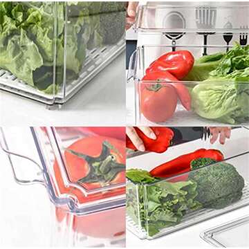 Yustuf 10-pack Clear Stackable Refrigerator Organizer Bins with 4 liners, Plastic Pantry Organization and Storage Bins with lids Vegetable Fruit Storage Containers for Fridge