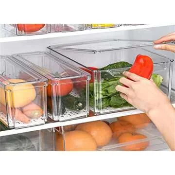 Yustuf 10-pack Clear Stackable Refrigerator Organizer Bins with 4 liners, Plastic Pantry Organization and Storage Bins with lids Vegetable Fruit Storage Containers for Fridge