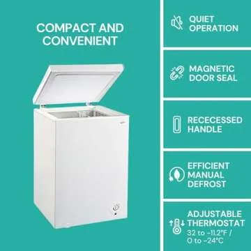 Koolatron Deep Freezer - Chest Freezer, 1 Wire Basket, Garage Ready, Meat Storage, Front Drain, Congelador For Home, Apartment, Basement, Dorm, Cottage, Manual Defrost, Stand Up, 3.5 Cubic Feet, White