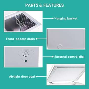 Koolatron Deep Freezer - Chest Freezer, 1 Wire Basket, Garage Ready, Meat Storage, Front Drain, Congelador For Home, Apartment, Basement, Dorm, Cottage, Manual Defrost, Stand Up, 3.5 Cubic Feet, White