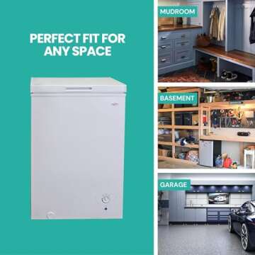 Koolatron Deep Freezer - Chest Freezer, 1 Wire Basket, Garage Ready, Meat Storage, Front Drain, Congelador For Home, Apartment, Basement, Dorm, Cottage, Manual Defrost, Stand Up, 3.5 Cubic Feet, White