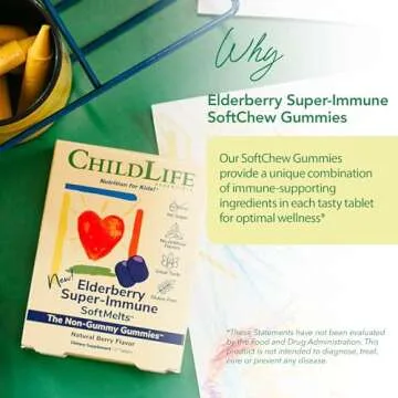 CHILDLIFE ESSENTIALS Elderberry Super-Immune SoftChew Gummies for Kids - Immune Support with Vitamin C & Vitamin D3, Elderberry Immune Supplement for Babies, Toddlers & Children - Berry, 27 Softchews