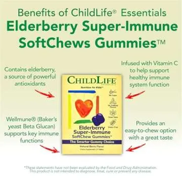 CHILDLIFE ESSENTIALS Elderberry Super-Immune SoftChew Gummies for Kids - Immune Support with Vitamin C & Vitamin D3, Elderberry Immune Supplement for Babies, Toddlers & Children - Berry, 27 Softchews