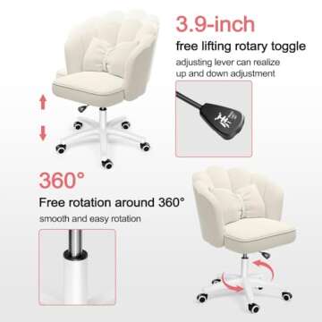 XUEGW Cute Petal Desk Chair Velvet Home Office Butterfly Chairs with Bow Cushion Makeup Vanity Chair for Bedroom Computer Task Chairs