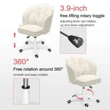 XUEGW Cute Petal Desk Chair Velvet Home Office Butterfly Chairs with Bow Cushion Makeup Vanity Chair for Bedroom Computer Task Chairs