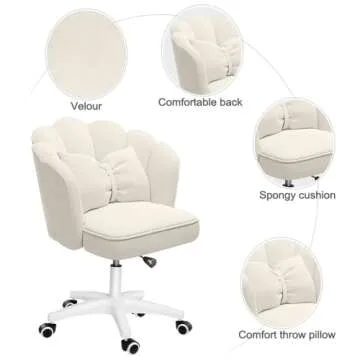 XUEGW Cute Petal Desk Chair Velvet Home Office Butterfly Chairs with Bow Cushion Makeup Vanity Chair for Bedroom Computer Task Chairs