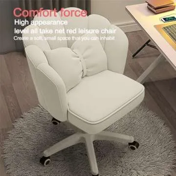 XUEGW Cute Petal Desk Chair Velvet Home Office Butterfly Chairs with Bow Cushion Makeup Vanity Chair for Bedroom Computer Task Chairs