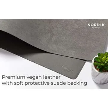 Nordik Leather Desk Mat Cable Organizer - Alaskan Gray 35 X 17 inch - Premium Extended Mouse Mat for Home Office Accessories - Non-Slip Vegan Leather Desk Pad Protector & Desk Blotter Pad