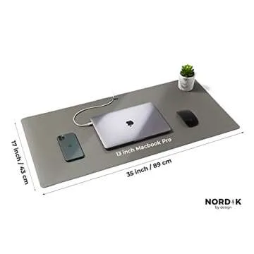 Nordik Leather Desk Mat Cable Organizer - Alaskan Gray 35 X 17 inch - Premium Extended Mouse Mat for Home Office Accessories - Non-Slip Vegan Leather Desk Pad Protector & Desk Blotter Pad