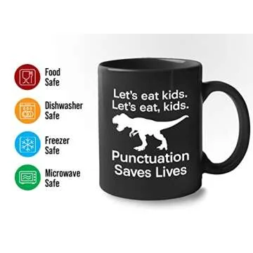 Funny grammar Coffee Mug 11oz Black - Let's Eat Kids - English Teacher Commas Save Jokes School Punctuation Synonym Writing Linguistic