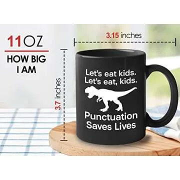 Funny grammar Coffee Mug 11oz Black - Let's Eat Kids - English Teacher Commas Save Jokes School Punctuation Synonym Writing Linguistic