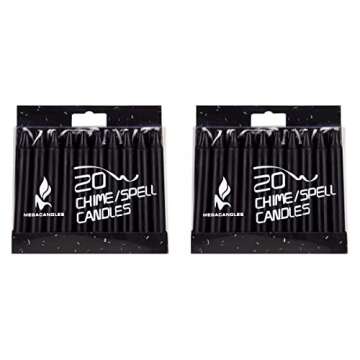 Mega Candles 40 pcs Unscented Black Exquisite Mini Taper Spell Candles, 4 Inch Tall x 1/2 Inch Diameter, Magic Chimes, Enchantment, Casting Rituals, Witchcraft, Wiccan, Altar, Metaphysical