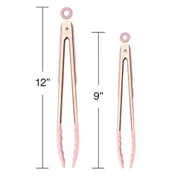 COOK WITH COLOR Stainless Steel Silicone Tipped Kitchen & BBQ Tongs Set, 2 Pc Tongs, Pink
