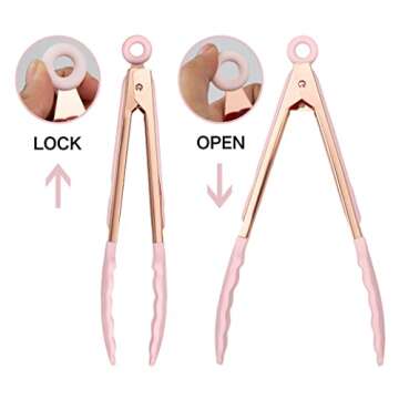 COOK WITH COLOR Stainless Steel Silicone Tipped Kitchen & BBQ Tongs Set, 2 Pc Tongs, Pink