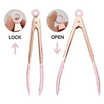 COOK WITH COLOR Stainless Steel Silicone Tipped Kitchen & BBQ Tongs Set, 2 Pc Tongs, Pink
