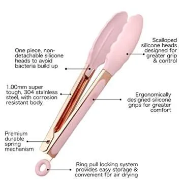 COOK WITH COLOR Stainless Steel Silicone Tipped Kitchen & BBQ Tongs Set, 2 Pc Tongs, Pink