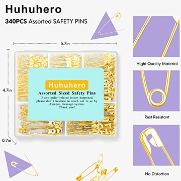 Safety Pins Assorted Pack - 340 Durable, Versatile Pins