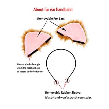 Soul Young Faux Fur Cat Ears Furry Wolf Fox Tail Costume Set for Halloween & Cosplay