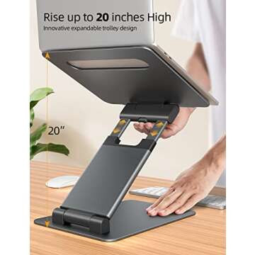 Nulaxy Height Adjustable Laptop Stand for Desk, Dual Foldable Aluminum Computer Riser, Pull Out Design Ergonomic Sit to Notebook Holder Convertor, Compatible with All 10-17" Laptops, Tablets, Gray