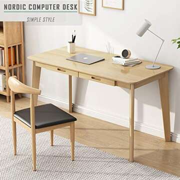IOTXY Solid Wood Writing Desk - Home Office Workbench Desk with Drawer, Laptop Computer Work Study T...