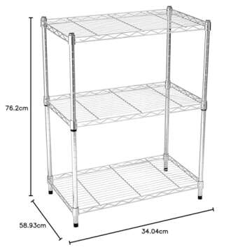 Amazon Basics 3-Shelf Adjustable Heavy Duty Steel Wire Rack Storage Shelving Organizer for Kitchen, Garage, 23.2" L x 13.4" W x 30" H, Chrome